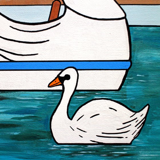 Swan Boat (With Swan) Pop Art Painting on Canvas