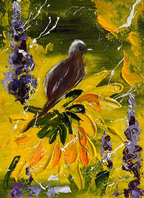 Sparrow in Sunflowers by Halyna Kirichenko