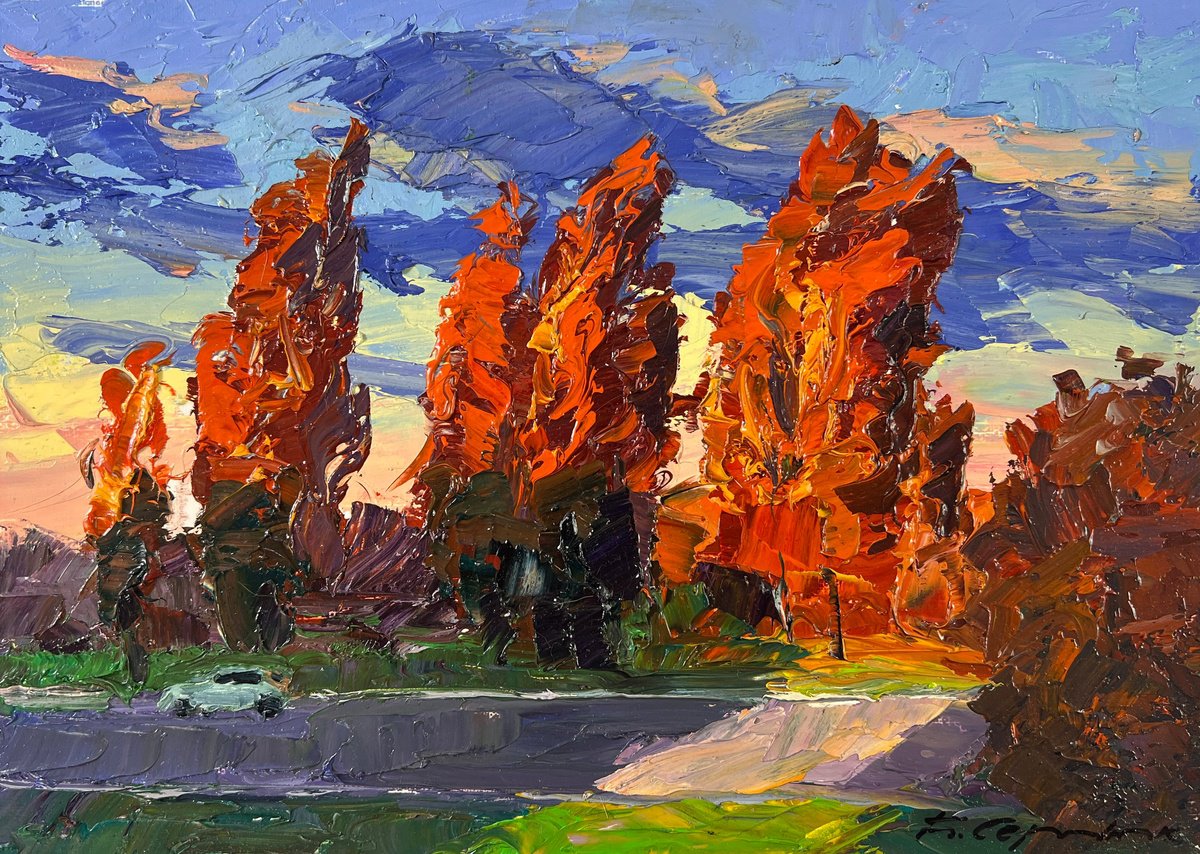 Autumn Poplars By Boris Serdyuk, 11 X 8, Artwork For Sale On Artfinder