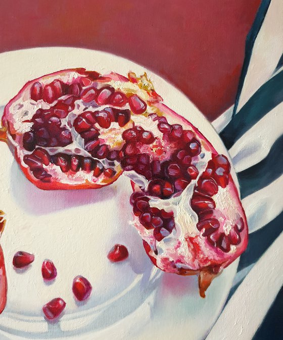 "613"  pomegranate still life  liGHt original painting  GIFT (2021)