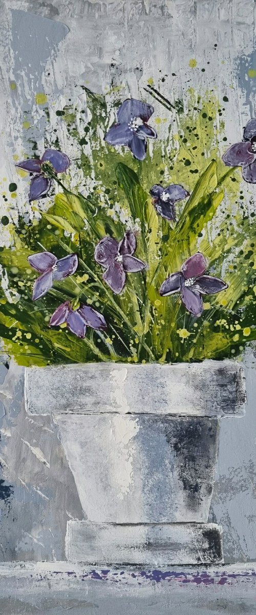 A Pot with Violets by Cinzia Mancini
