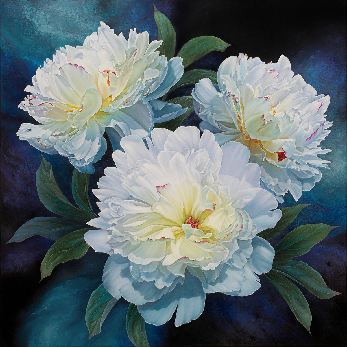 Magic of peonies, large oil floral painting, white flowers art by Anna Steshenko