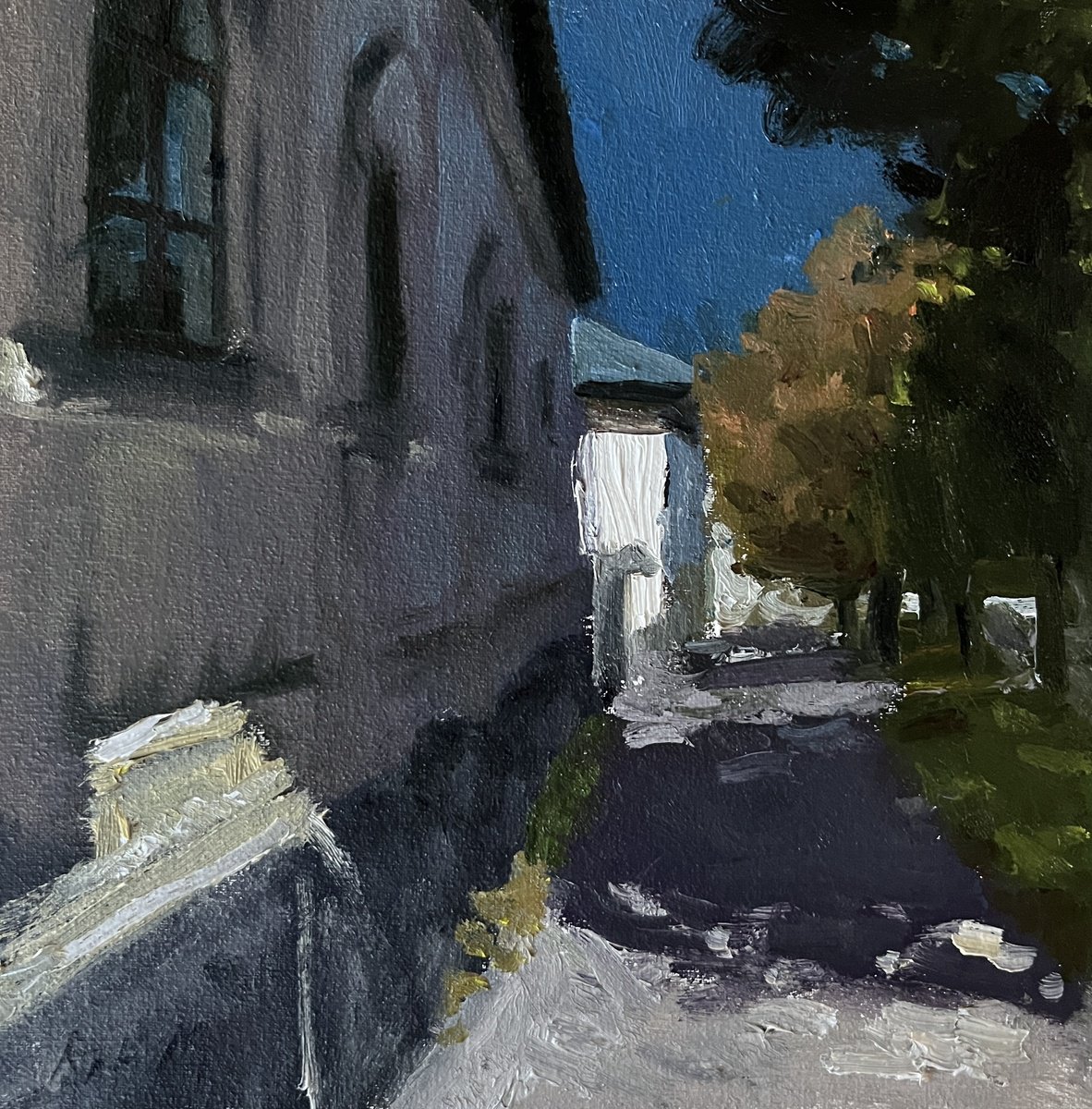 Impressionistic Landscape Oil Painting By Michael Rak, 8 X 8", September Shadow, Original Artwork