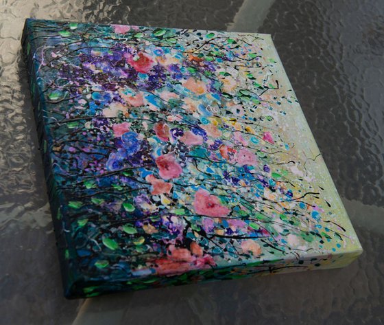 Blue Abstract Flowers #2 - Original Painting   by Olena Art