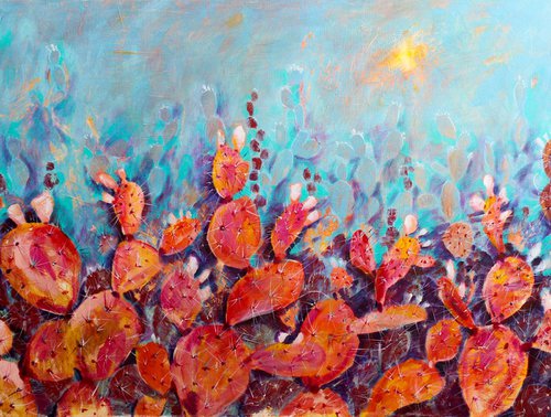 Blessed with the sun - Cactus acrylic painting by Ola Bogakovsky