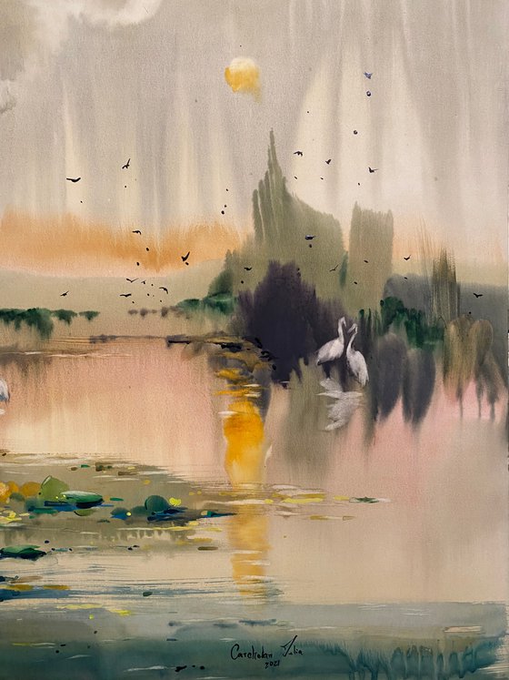 Sold Watercolor “August mood. Danube Delta” perfect gift