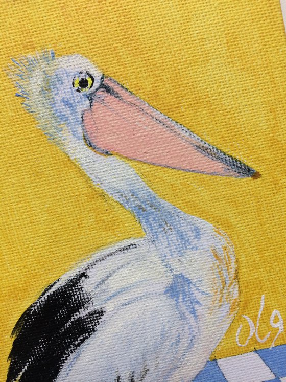 Bird portrait of a pelican on a chessboard - Small canvas art - Gift idea for bird lover