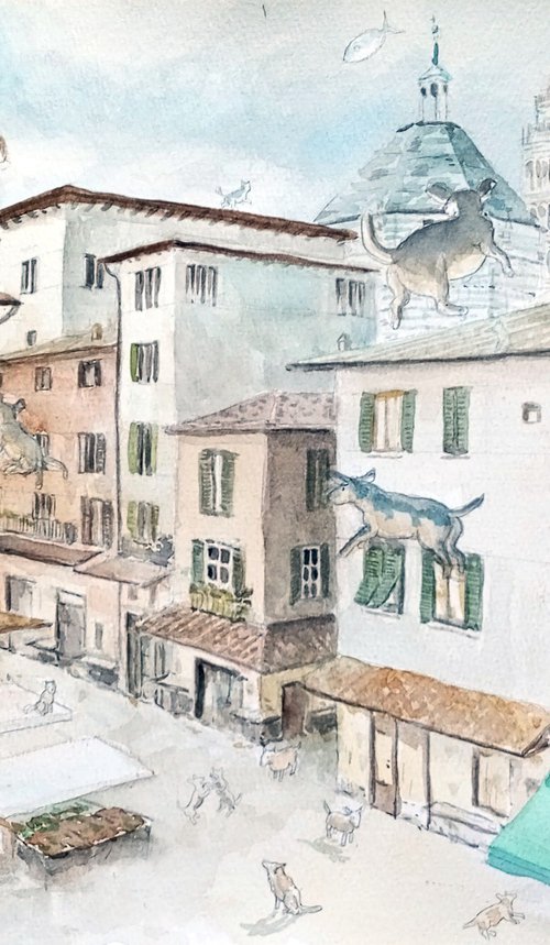 Square in Italy with animals by paolo beneforti