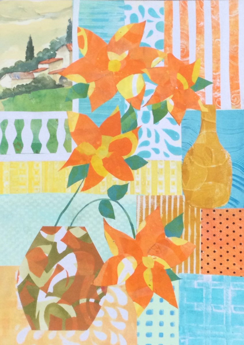 Still Life Collage By Dee Evans, 16 X 20, Tuscan Hills, Original Artwork