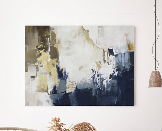 "Blue Flash 2" Navy blue brown abstract art