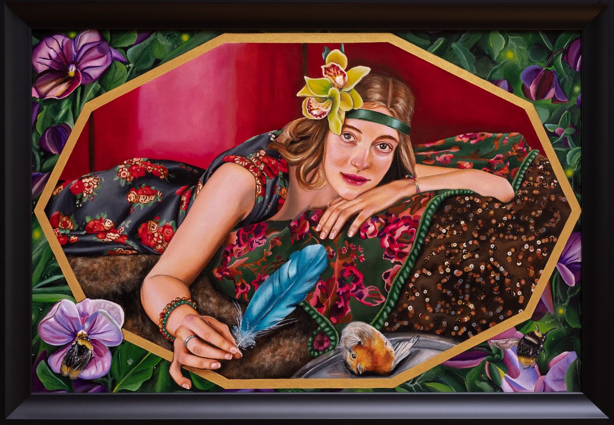 Photorealistic Portrait Acrylic Painting By Saskia Huitema, 26 X 18", The Keepsake, Original Artwork