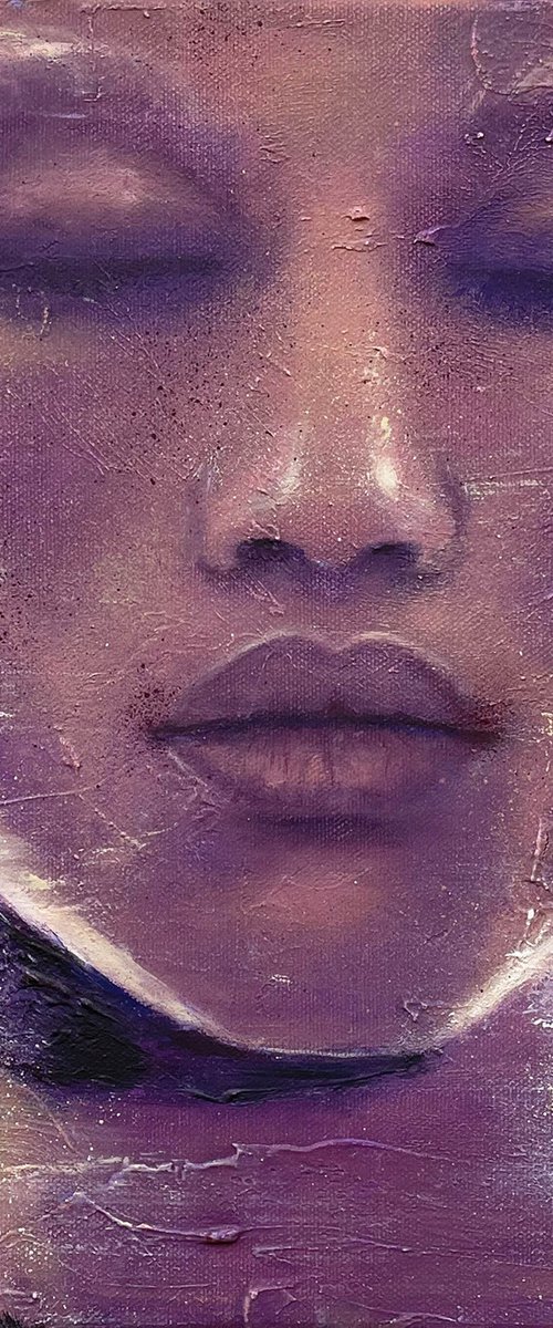 Georgia | Oil painting woman modern artwork on canvas purple colorful contemporary portrait by Renske Karlien Hercules