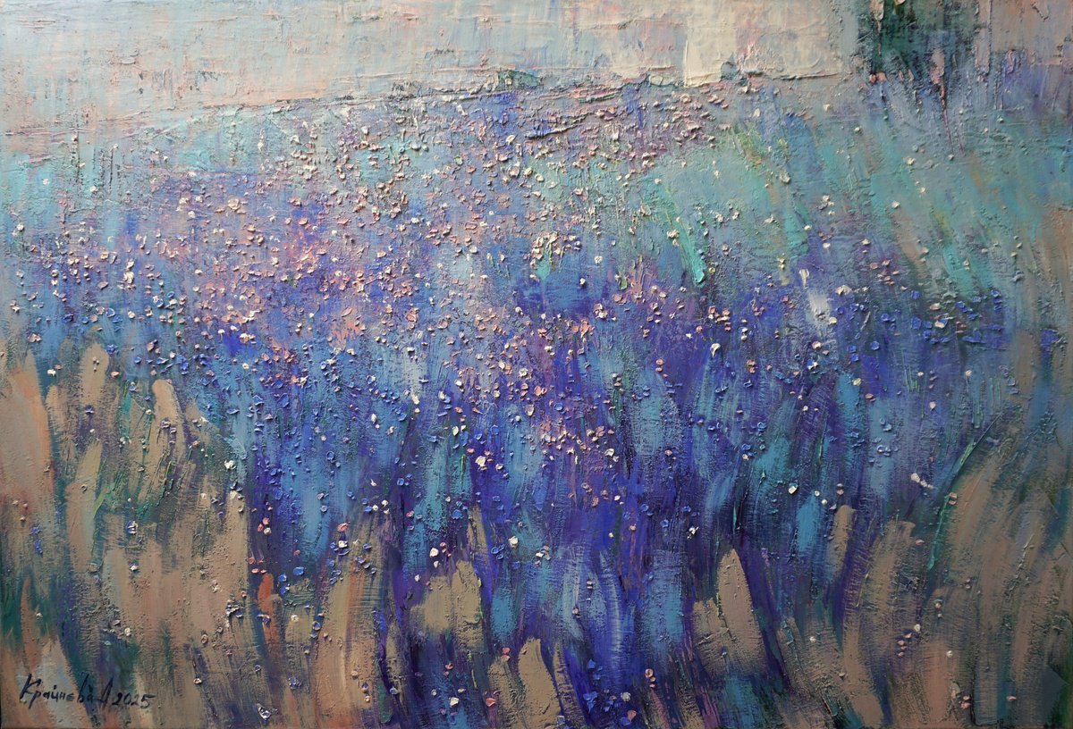 Impressionistic Landscape Oil Painting By Anastasiia Kraineva (Masniuk), 37 X 26, Lavender, Original Artwork
