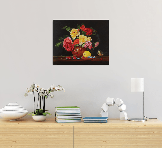 Roses Bouquet, Lemon and Bird