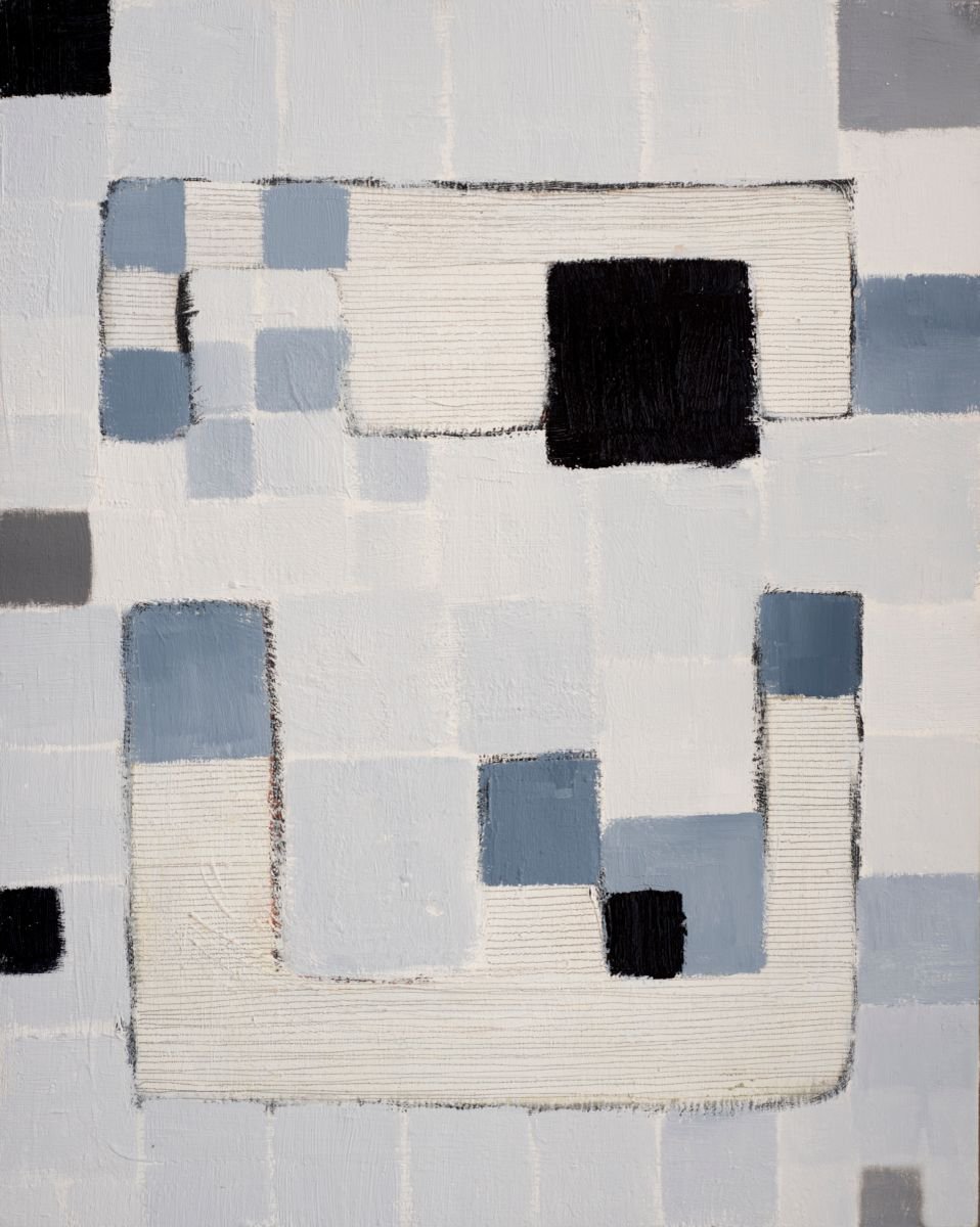 Geometric Abstract Oil Painting By Anna Jannack, 8 X 10, Shaking Structure Ii, Original Artwork