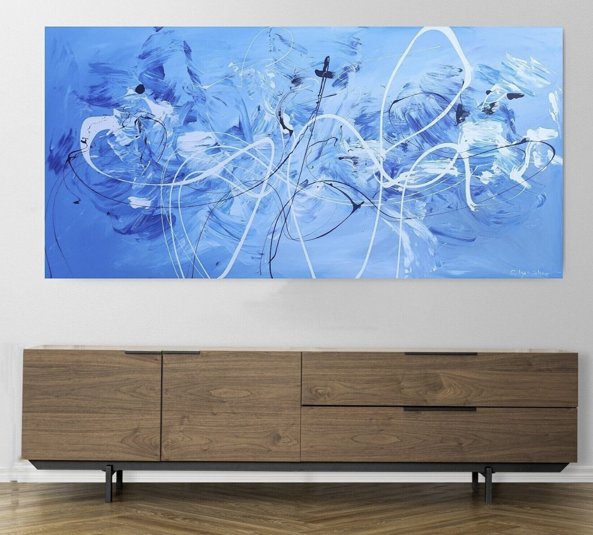 Abstract Acrylic Painting By Gabriela Azar Schreiner, 74 X 39, Relax, Original Artwork