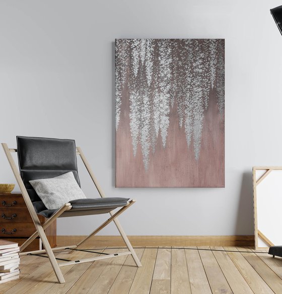 "Bronze wisteria" Abstract silver flower art