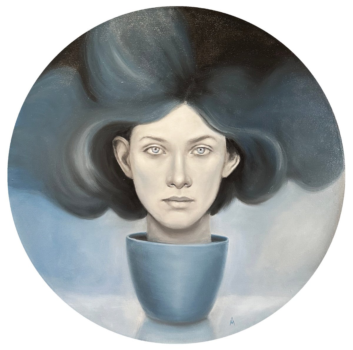 Surrealistic Portrait Oil Painting By Margarita Ivanova, 24 X 24", Moon Flower, Original Artwork