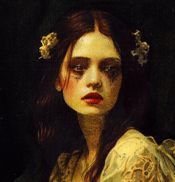 Gotic Girl in a Yellow Dress