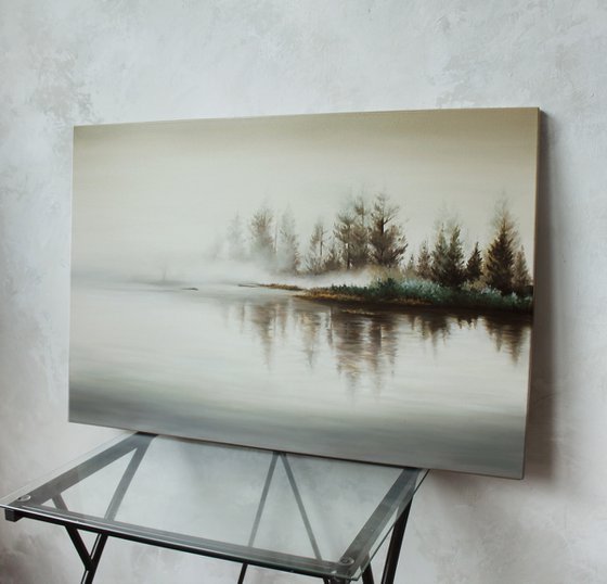 "River fog" River minimalist oil art