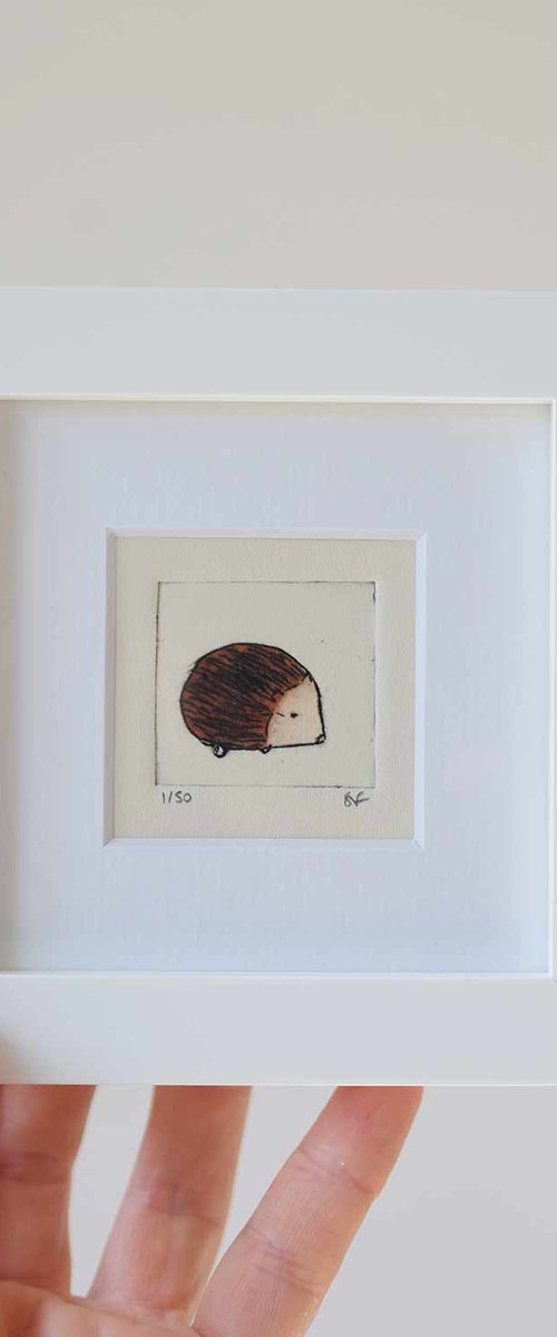 Mini framed hedgehog by Sally Fisher