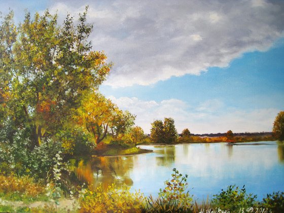 The autumn day is warm and sunny, Fall scene