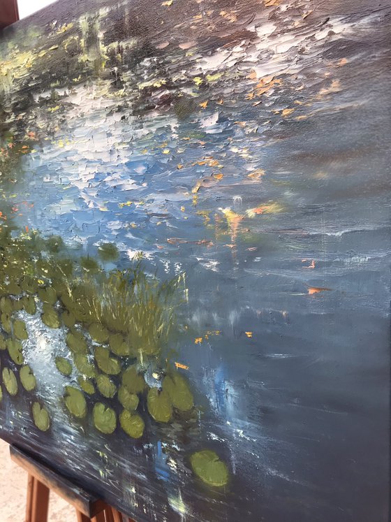 "Waterlilies pond"- large original oil painting by Artem Grunyka