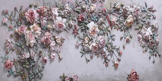 Rose garden * 200x100 cm * Sculpture painting * Plaster * 2018 Painting by Evgenia Ermilova