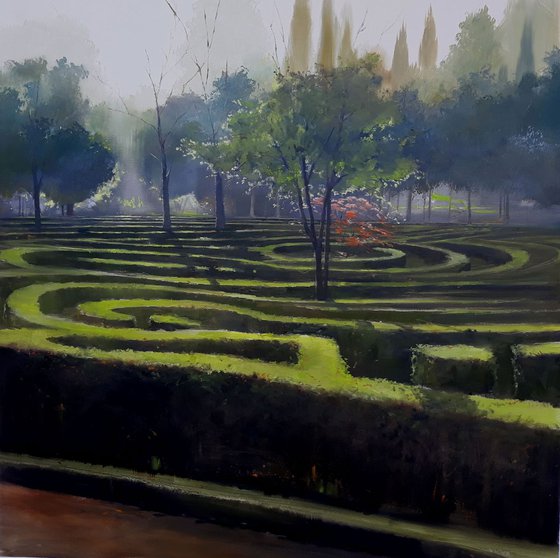 GREEN LABYRINTH. Large painting 92x92cm