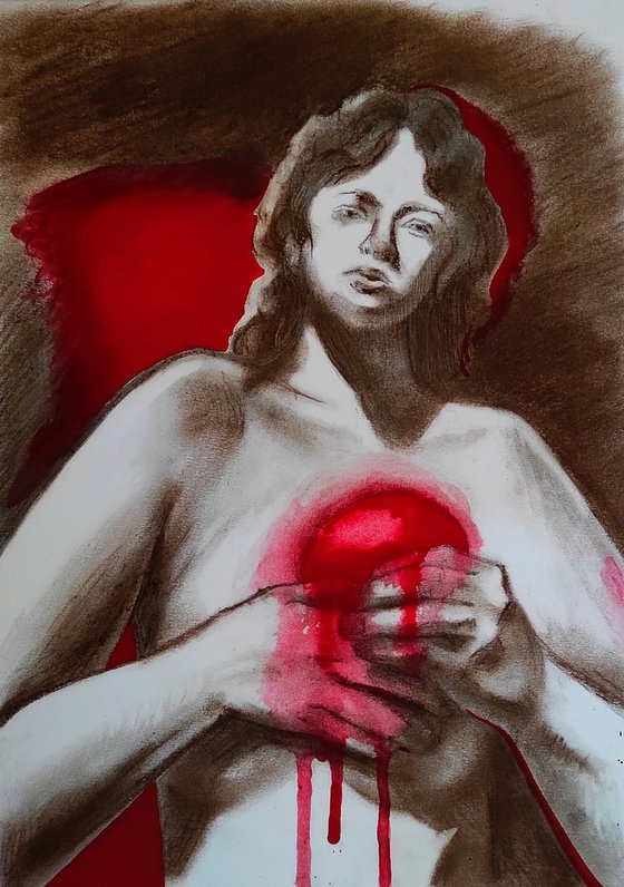 A broken heart - original painting, stop the war in Ukraine