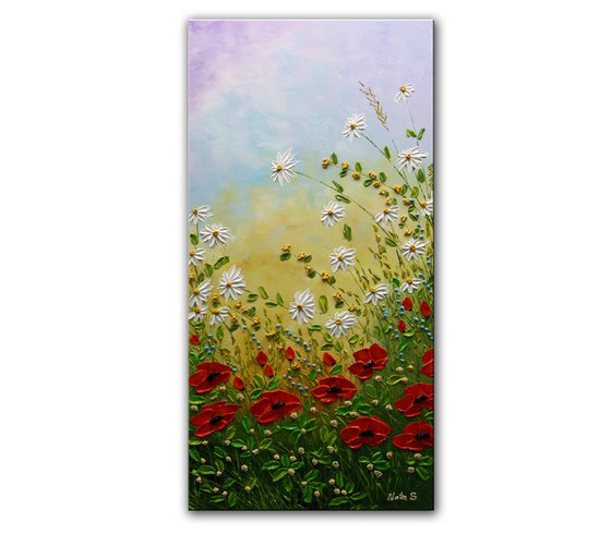 Alabama Meadows - Wildflowers Painting, Daisy, Poppy, Impasto Flowers