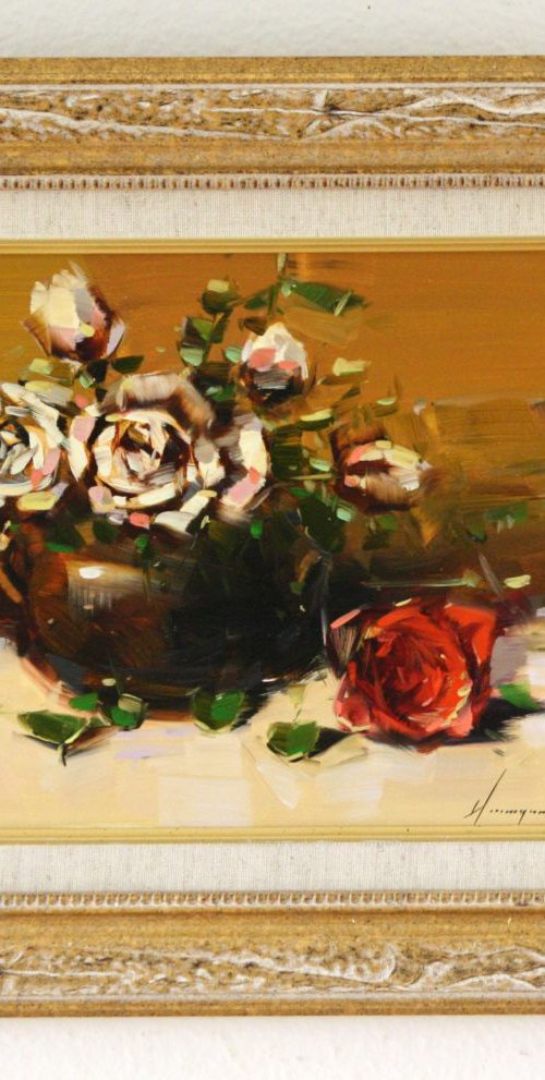 Vase of Roses Handmade oil Painting Framed Ready to hang Signed One of a Kind by Vahe Yeremyan