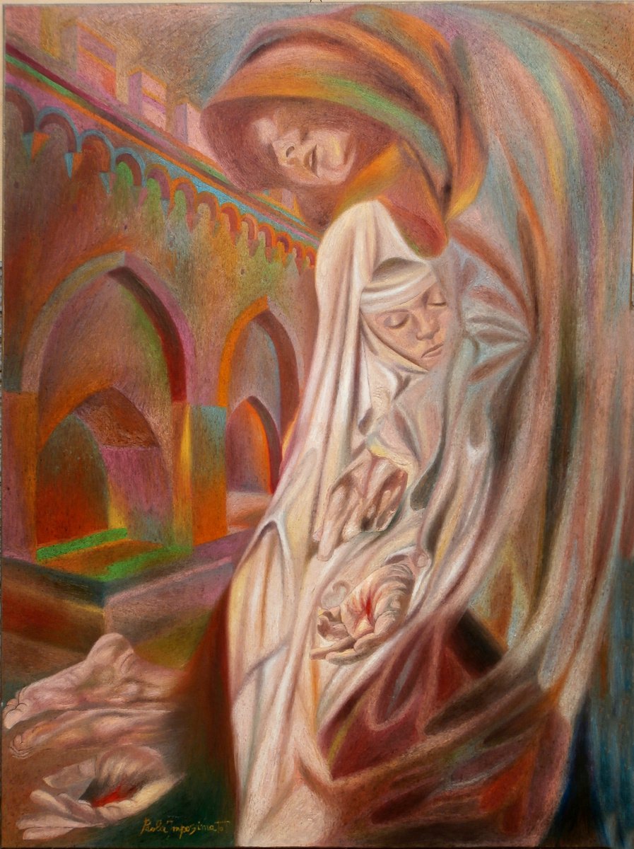 Expressive Portrait Oil Painting By Paola Imposimato, 39 X 53", The Stigmata, Original Artwork