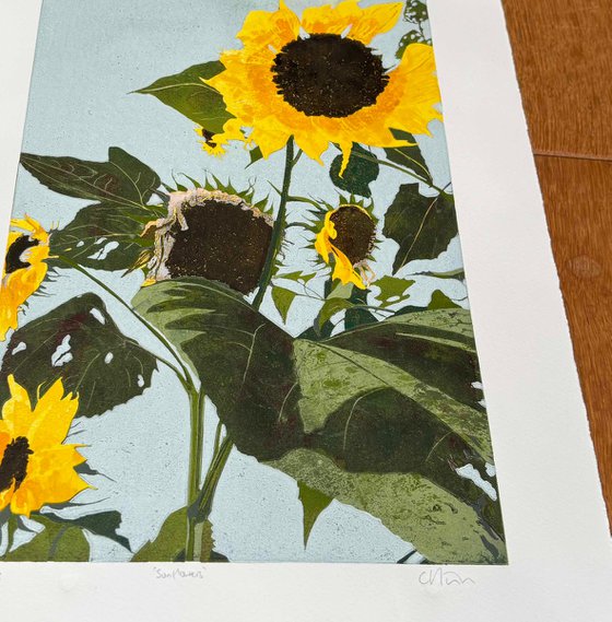 Sunflowers - Linocut Print
