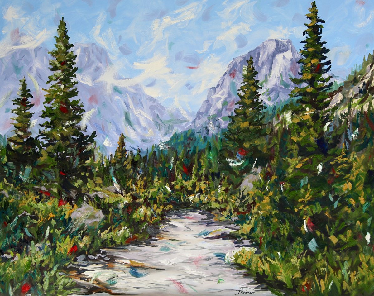 Impressionistic Landscape Oil Painting By Liza Illichmann, 39 X 31", Trees In Bloom, Original Artwork