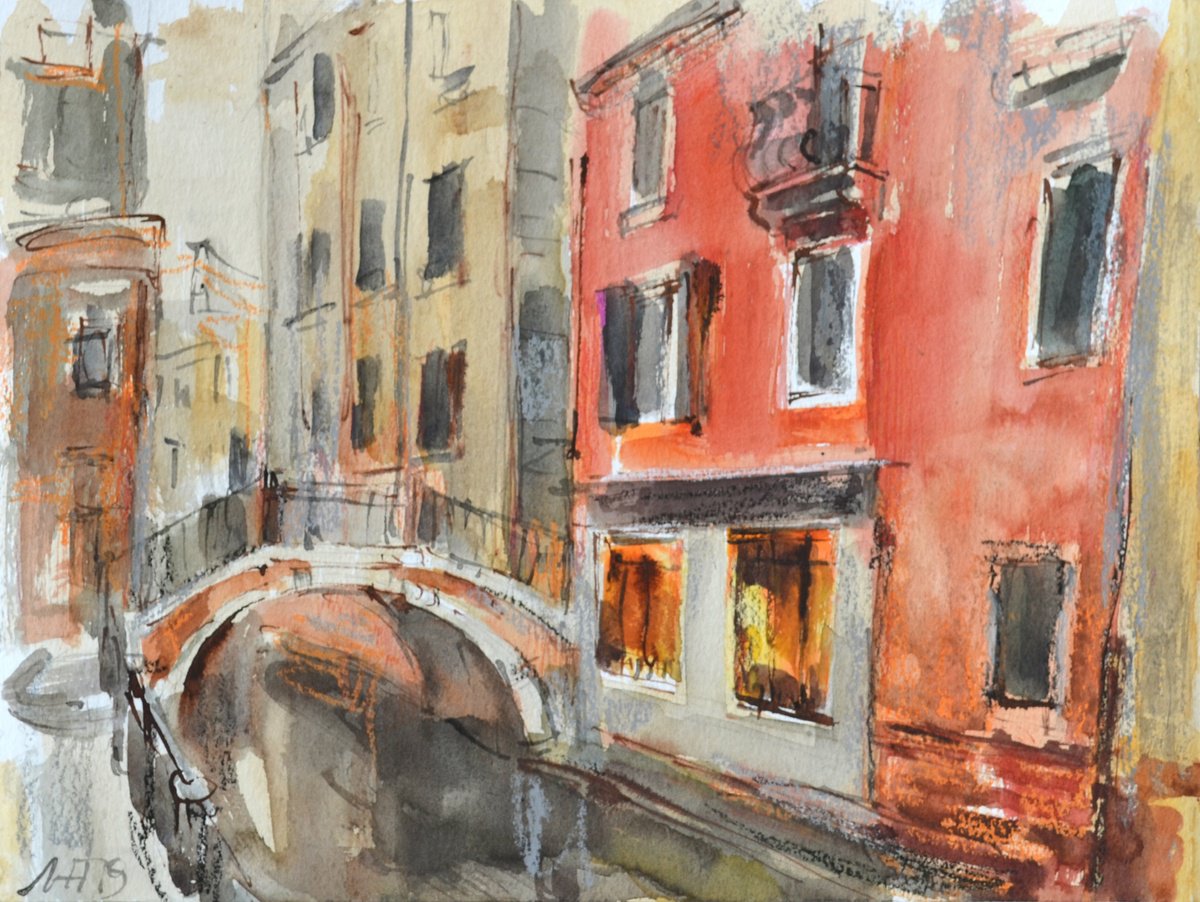 Impressionistic Cityscapes Watercolour By Nelina Trubach-Moshnikova, 16 X 12", Sketches Of Venice 2, Original Artwork