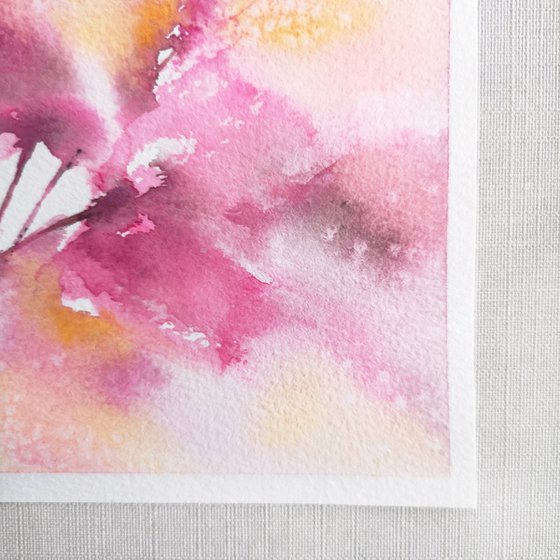 Small floral card, watercolor loose flowers, pink floral miniature painting