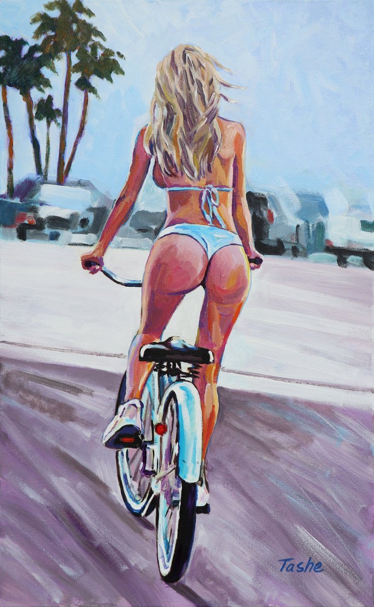 Urban And Pop Portrait Acrylic Painting By Tashe, 20 X 31", California Dream, Original Artwork