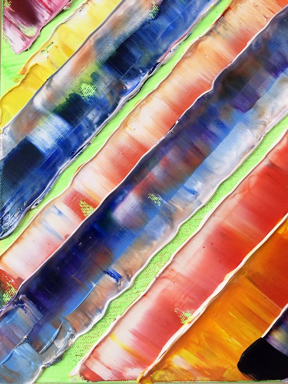 "Fitting In" - FREE Shipping to the USA - Original Highly Textured PMS Abstract Oil Painting On Canvas - 36" x 18"