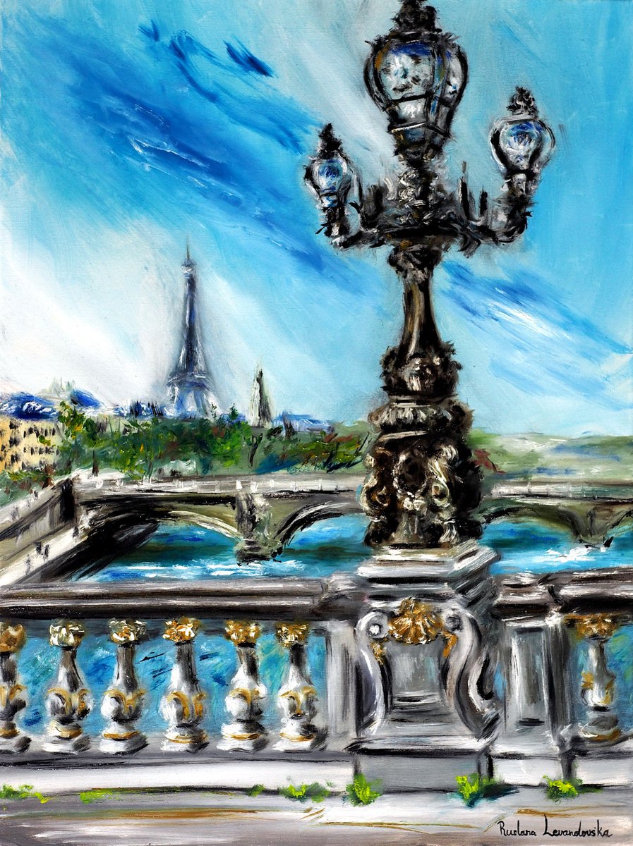 Impressionistic Cityscapes Oil Painting By Ruslana Levandovska, 18 X 24", The Pont Alexandre Iii, Paris, Original Artwork