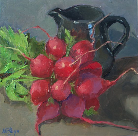 Kitchen Art - Red and Black Radishes - One of a kind artwork, Home decor