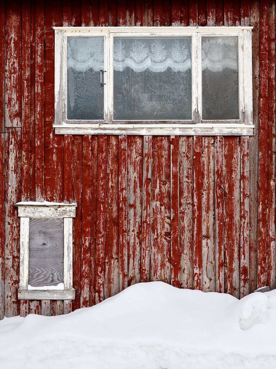 Graphic Cityscapes Photograph By Tom Hanslien, 60 X 80", Red Wall In Mosjoen, Norway Ii, Original Artwork