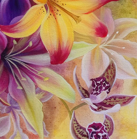 "Allure", original floral painting, lilies, flower composition