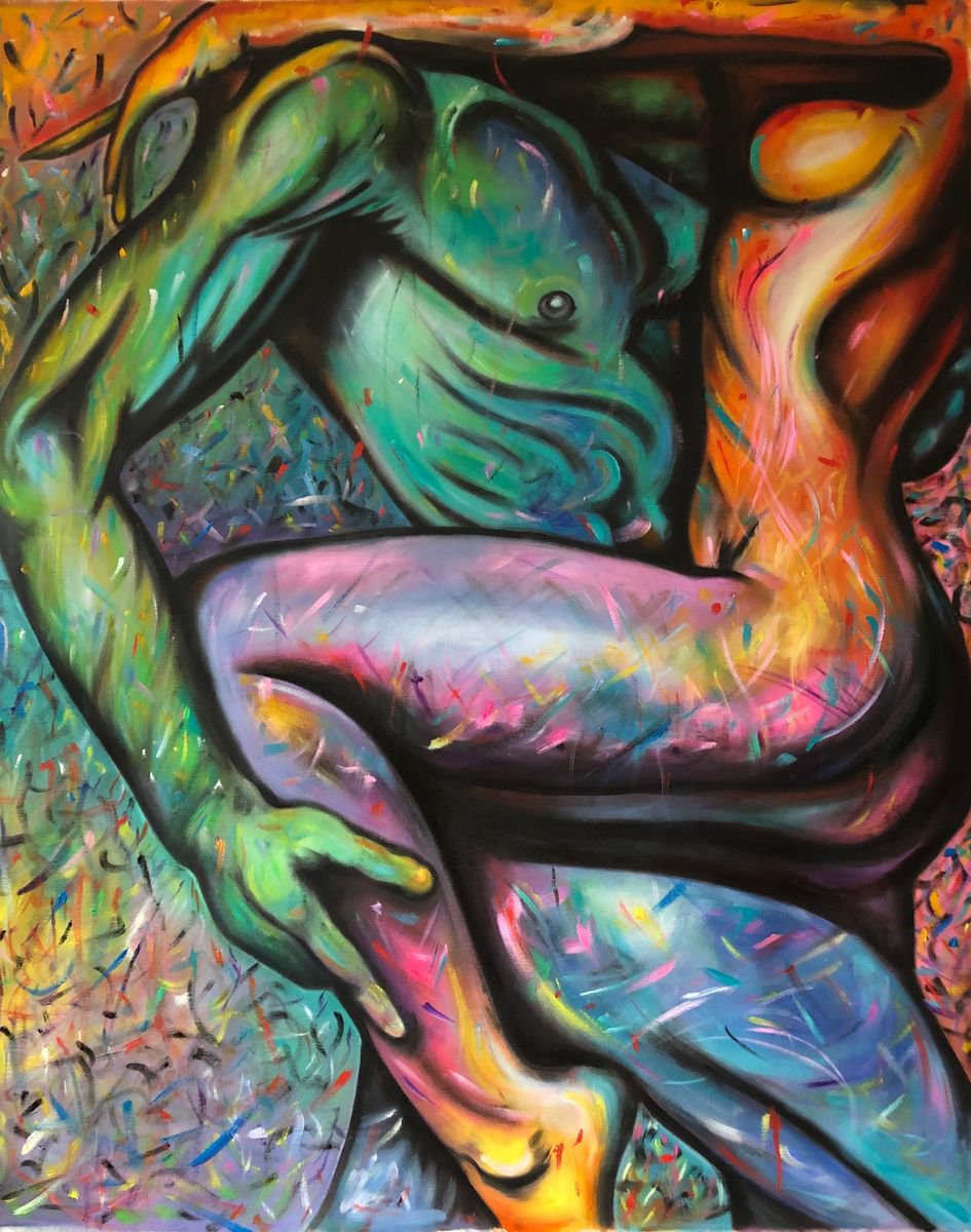 Impressionistic Portrait Oil Painting By Nelaart, 32 X 39", Lovers, Original Artwork