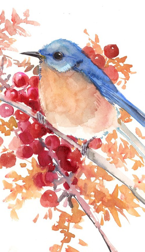 Bluebird and berries by Suren Nersisyan