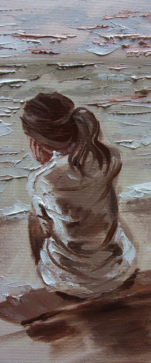 " TOMORROW ... " SUN SKY SEA SAND liGHt  ORIGINAL OIL PAINTING, GIFT, PALETTE KNIFE by Monika Luniak
