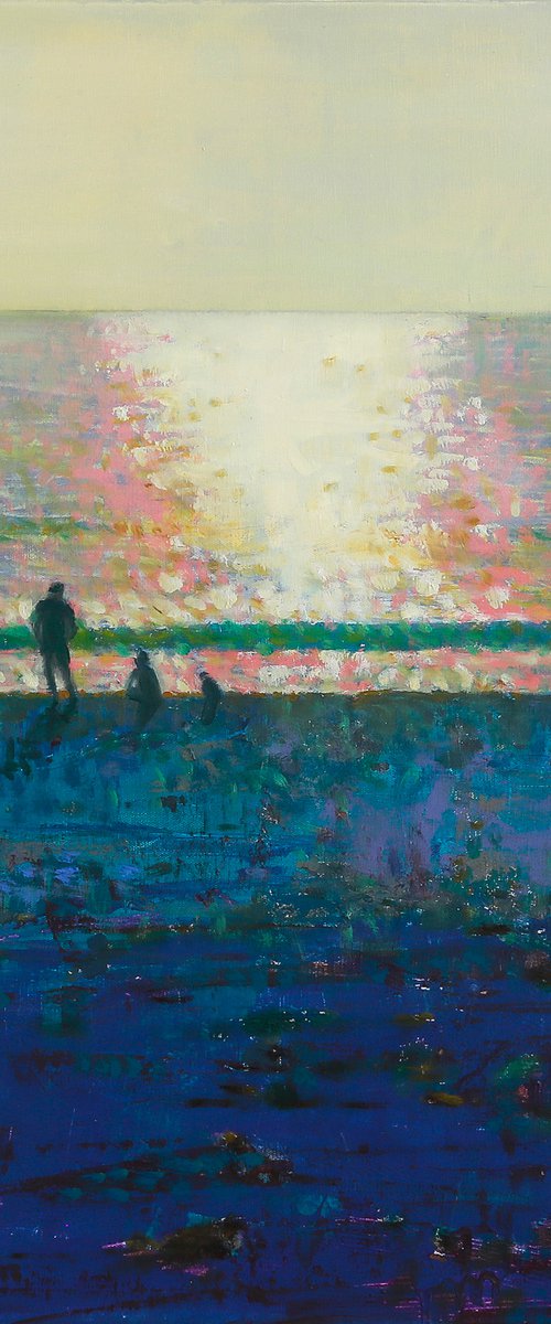 Dad, Me and Dog 30x30inch 76x76cm Oil Painting Canvas by Bo Kravchenko by Bo Kravchenko
