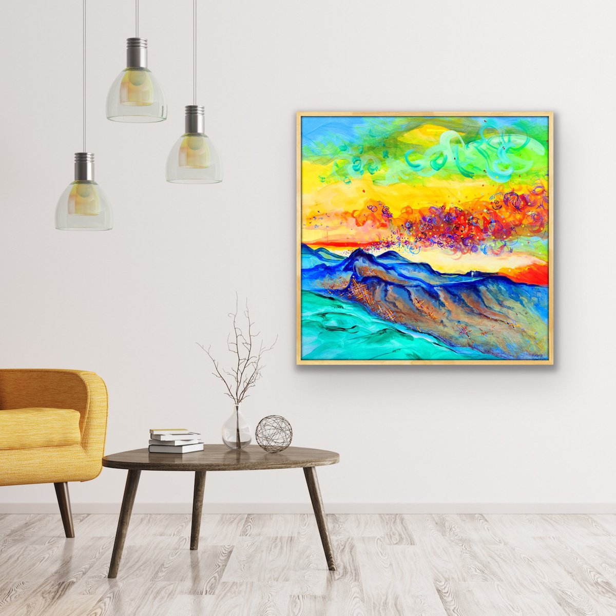 Organic Landscape Acrylic Painting By Heather W. Ernst, 36 X 36, Free Ship To Us | Dusk I, Original Artwork