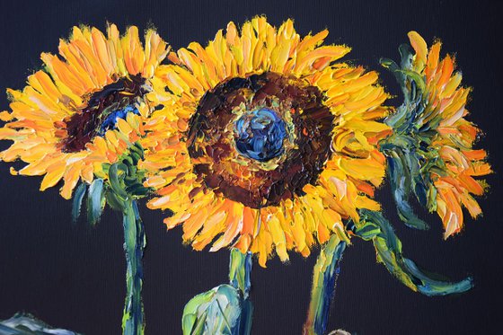 Palette knife impasto oil painting on canvas  Sunflowers