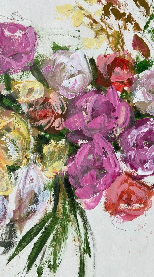 Bouquet Devine acrylic on paper by Emma Bell